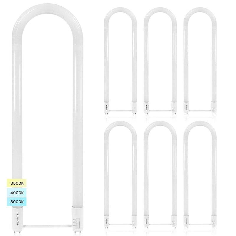 Luxrite U Bend LED Tube Light, T8 T12, 17.5W, 3 CCT, 2100 Lumens Direct or Ballast Bypass UL Listed G13 Base 6-Pack