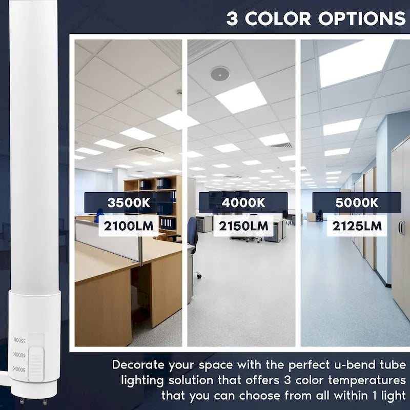 Luxrite U Bend LED Tube Light, T8 T12, 17.5W, 3 CCT, 2100 Lumens Direct or Ballast Bypass UL Listed G13 Base 6-Pack
