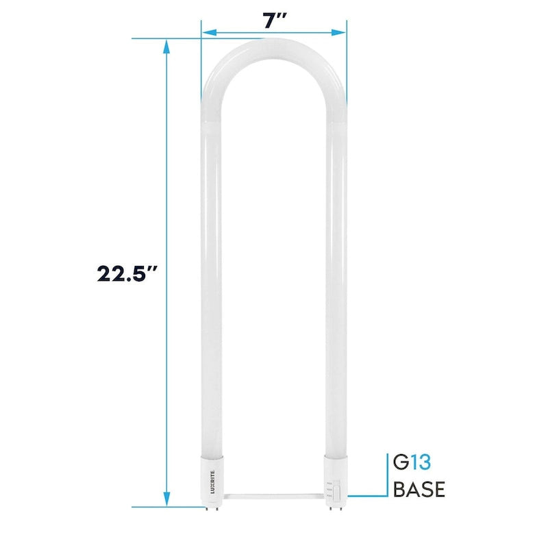 Luxrite U Bend LED Tube Light, T8 T12, 17.5W, 3 CCT, 2100 Lumens Direct or Ballast Bypass UL Listed G13 Base 6-Pack
