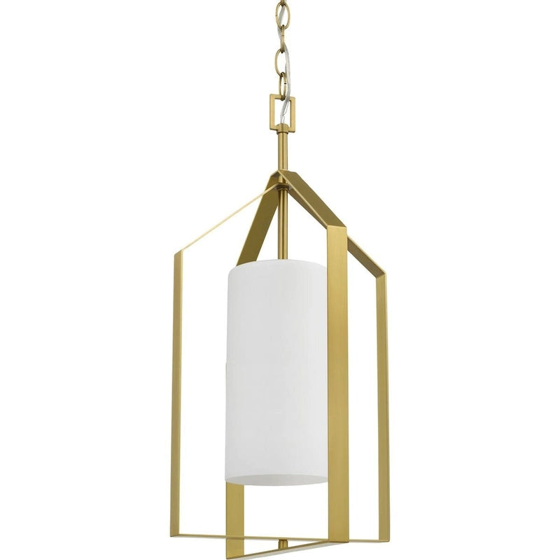 Vertex Collection One-Light Brushed Gold Etched White Contemporary Foyer Light - 12 in x 12 in x 22.5 in