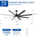 Ventilateur de plafond avec éclairage LED intégré de 72 pouces et pales en ABS noir