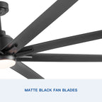 Ventilateur de plafond avec éclairage LED intégré de 72 pouces et pales en ABS noir