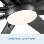 Ventilateur de plafond avec éclairage LED intégré de 72 pouces et pales en ABS noir