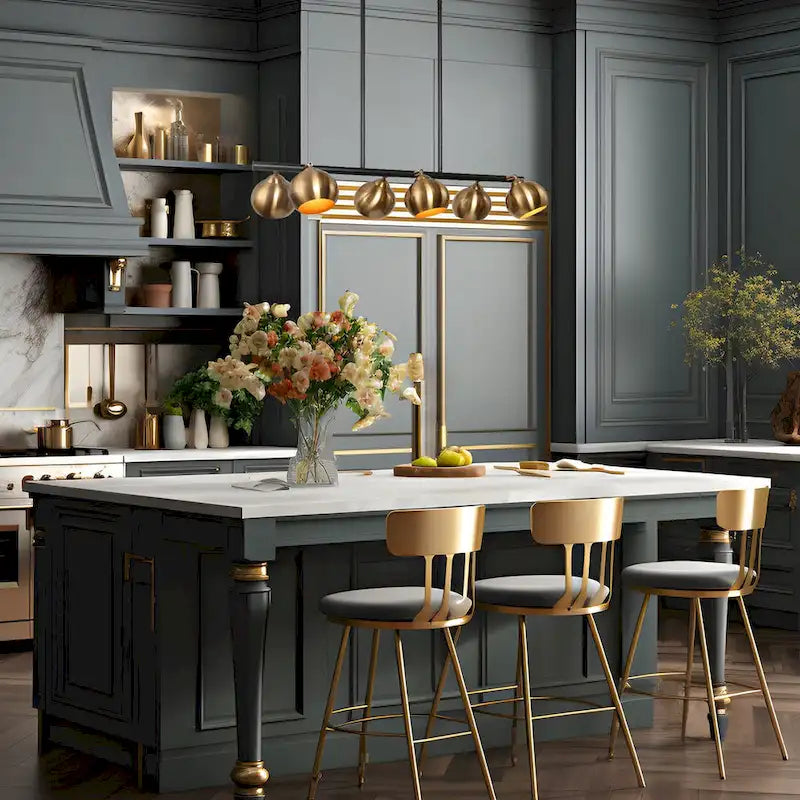 Modern 6-Light Black Gold Linear Chandeliers Glam Metal Island Light for Dining Room - L31  x W5.5  x H13.5