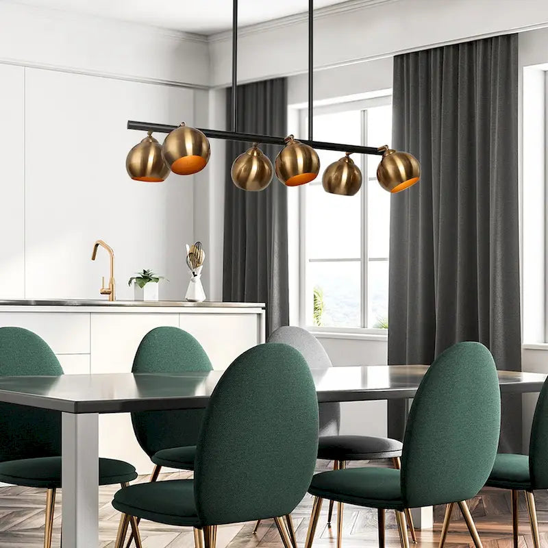 Modern 6-Light Black Gold Linear Chandeliers Glam Metal Island Light for Dining Room - L31  x W5.5  x H13.5