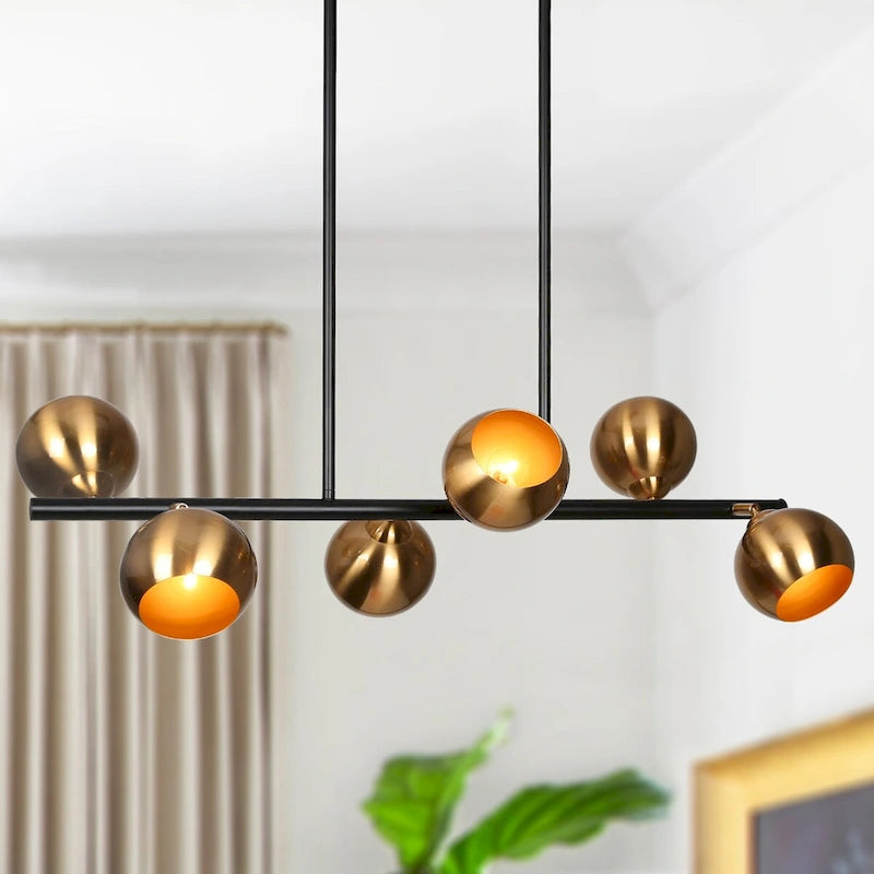 Modern 6-Light Black Gold Linear Chandeliers Glam Metal Island Light for Dining Room - L31  x W5.5  x H13.5