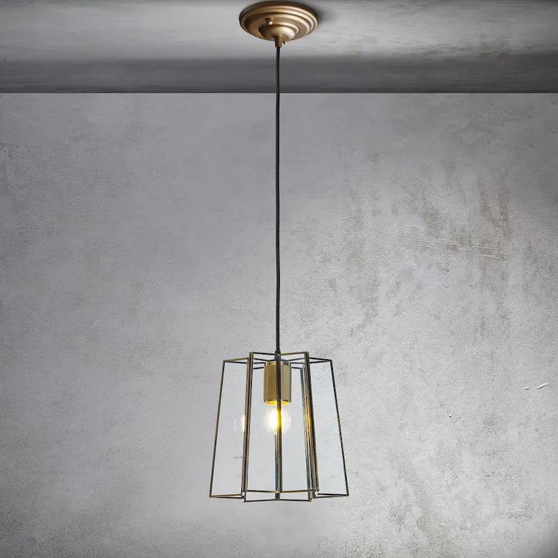 CraftHome Transitional Farmhouse Brown Lantern Glass Chandelier 1-Light Industrial Rustic Pendant Lighting Fixture - W:9 