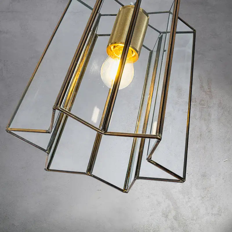 CraftHome Transitional Farmhouse Brown Lantern Glass Chandelier 1-Light Industrial Rustic Pendant Lighting Fixture - W:9