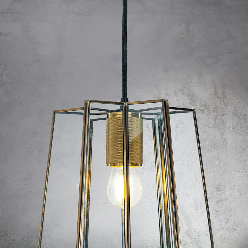 CraftHome Transitional Farmhouse Brown Lantern Glass Chandelier 1-Light Industrial Rustic Pendant Lighting Fixture - W:9