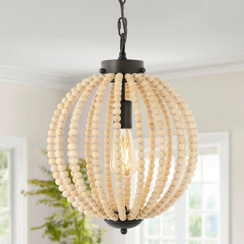 Alba 12.5  1-Light Rustic Bohemian Iron/Wood Bead LED Pendant, Oil Rubbed Bronze/Brown by JONATHAN Y