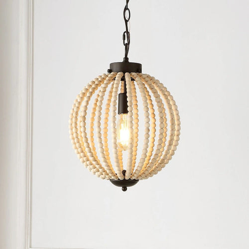 Alba 12.5  1-Light Rustic Bohemian Iron/Wood Bead LED Pendant, Oil Rubbed Bronze/Brown by JONATHAN Y
