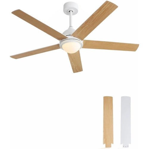 52 Inch Modern Led Ceiling Fan With 3 Color Dimmable 5 Plywood Blades Remote Control Reversible DC Motor White For Bedroom