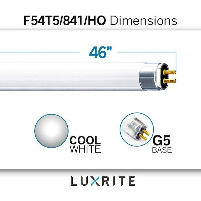 Luxrite (30 Pack) F54T5/841/HO 54W 46 Inch T5 Fluorescent Tube 4100K Cool White 4200 Lumens G5 Mini Bi-Pin Base