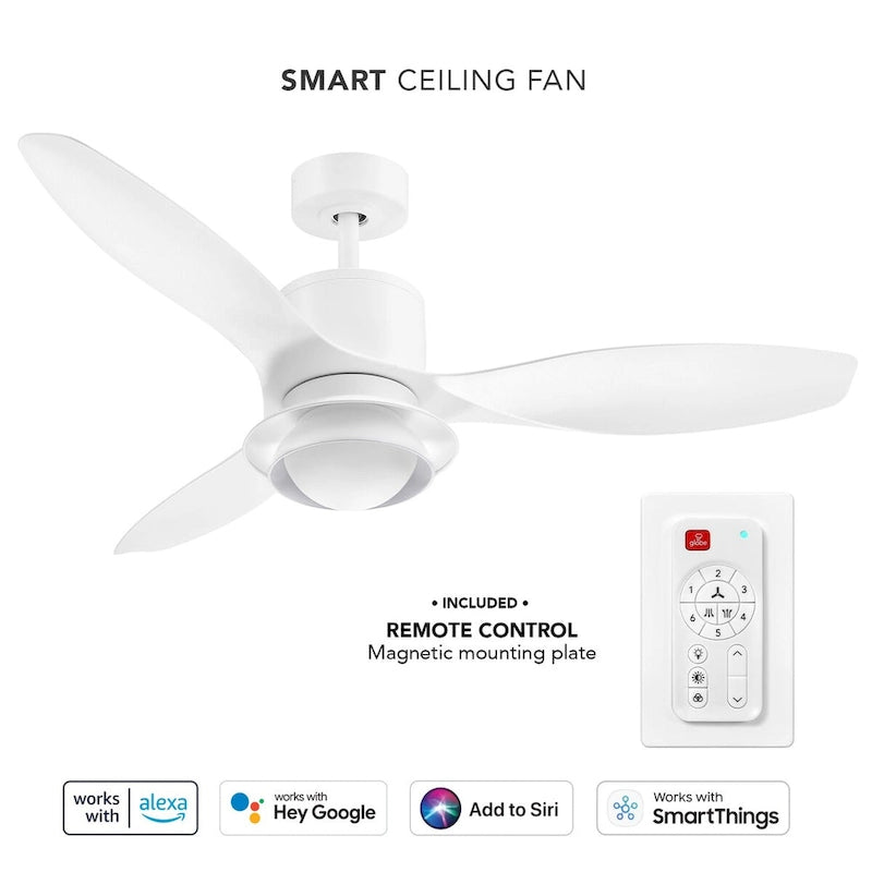 48  Smart Ceiling Fan with LED Light, Remote Control, WhisperQuiet DC Motor, 6 Speeds, White
