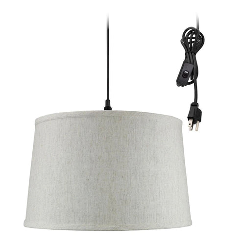 1 Light Swag Plug-In Pendant 16 w Shallow Drum Textured Oatmeal Shade, 17' Black Cord