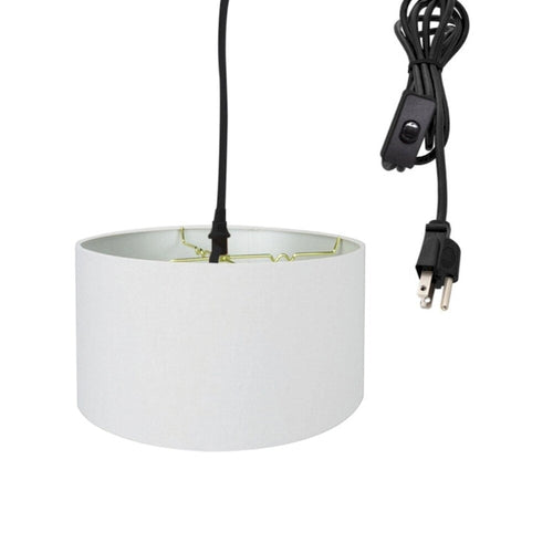 1 Light Swag Plug-In Pendant 18 w White Linen Shade, 17' Black Cord
