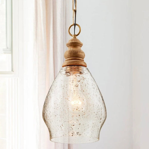 1-light Light Wood/Glass Pendant