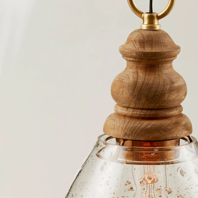 1-light Light Wood/Glass Pendant