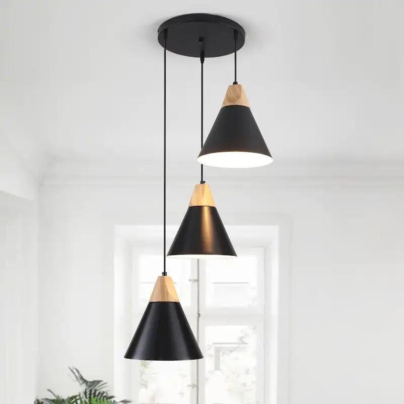 3-Light 9.4 W Metal Wood Island Pendant Lights for Kitchen Living Room