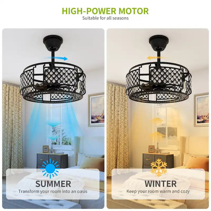 19  Caged Ceiling Fan with Lights Remote Control Indoor Downrod Fan Matte Black - 21.45 L x 21.45 W x 12.2 H