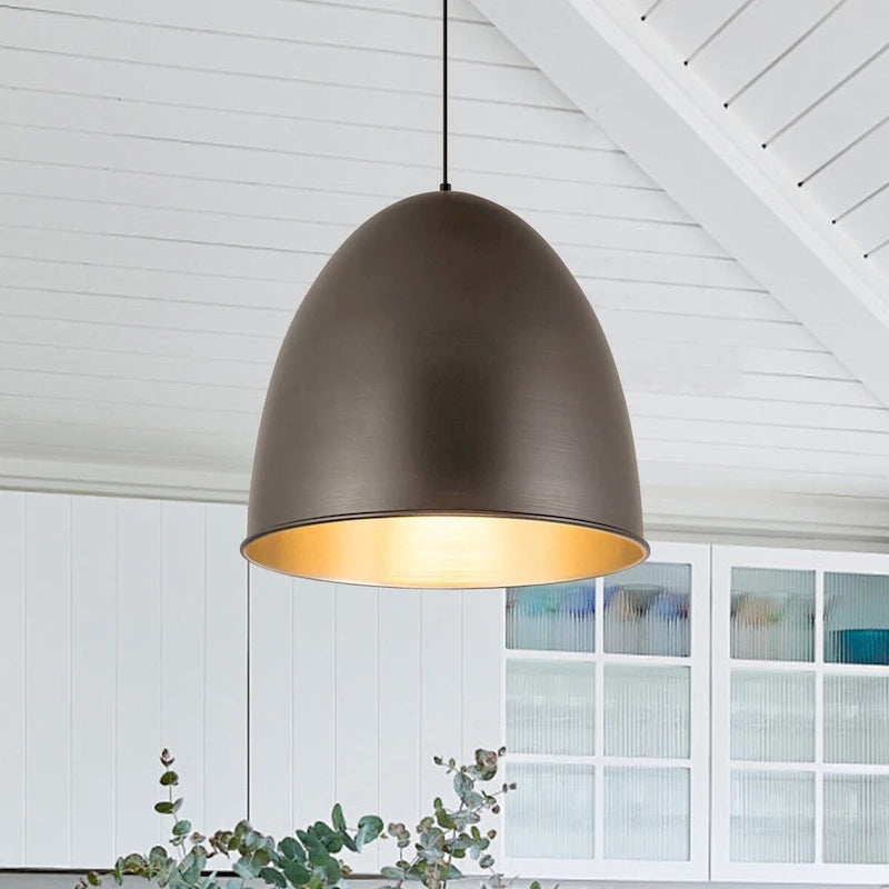 1-light Antique Silver Metal Industrial Farmhouse Dome Pendant Light - 17.7 in.