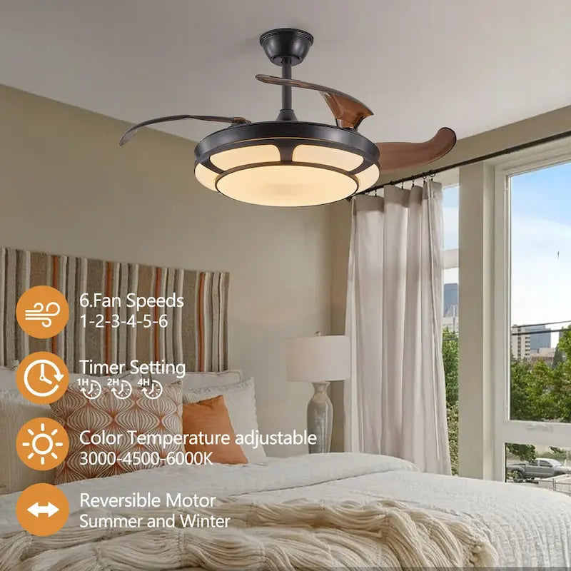 Modern Minimalist Invisible Ceiling Fan Light - Retractable Fan With LED Fixtures