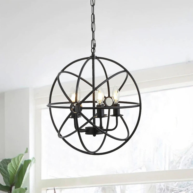 4-Lights Geometric Round Shade Pendant Lighting - 16.5 D4.7 W63.8 H(Adjustable)