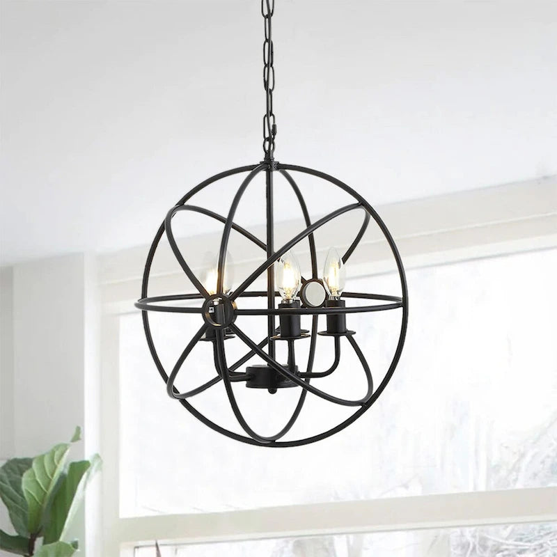 4-Lights Geometric Round Shade Pendant Lighting - 16.5 D4.7 W63.8 H(Adjustable)