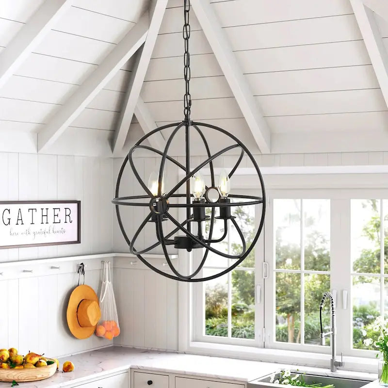 4-Lights Geometric Round Shade Pendant Lighting - 16.5 D4.7 W63.8 H(Adjustable)