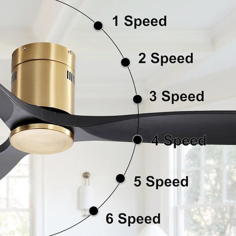 52  Flush Mount Ceiling Fan without Light,Reversible DC Motor,Wood Blades,Gold and Black - 52 Inch