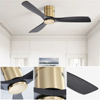 52  Flush Mount Ceiling Fan without Light,Reversible DC Motor,Wood Blades,Gold and Black - 52 Inch