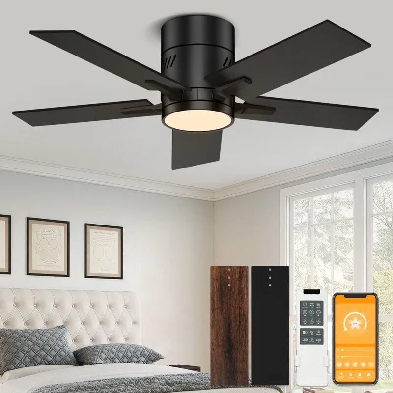 Ventilateur de plafond noir de 42 pouces avec Bluetooth et télécommande