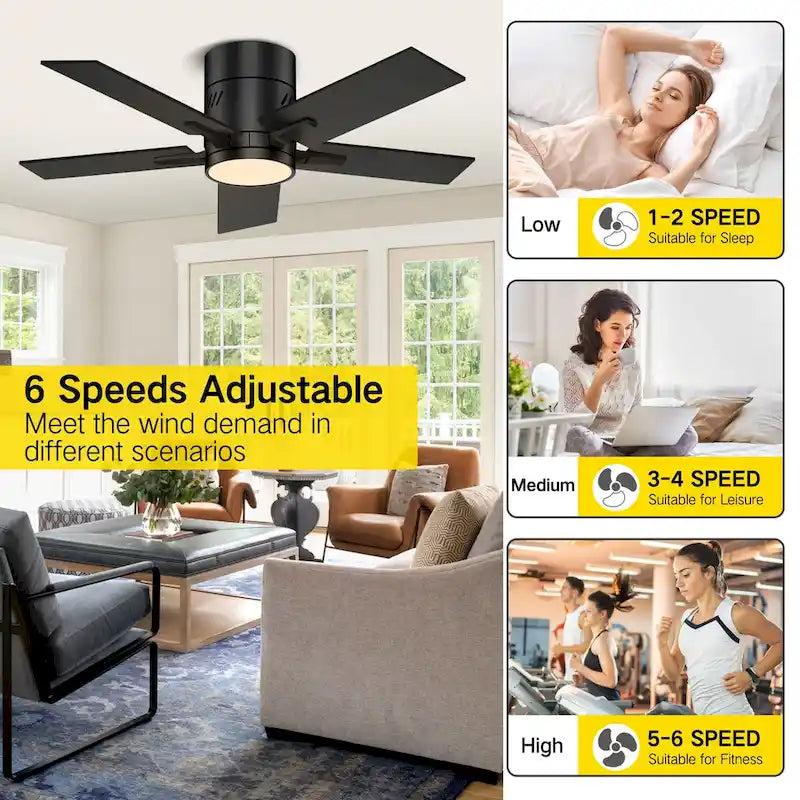 42 inch Black Ceiling Fan with Bluetooth and Remote Control