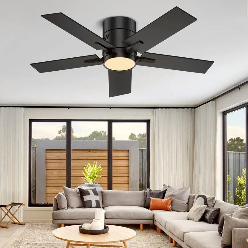 Ventilateur de plafond noir de 42 pouces avec Bluetooth et télécommande