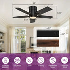 Ventilateur de plafond noir de 42 pouces avec Bluetooth et télécommande