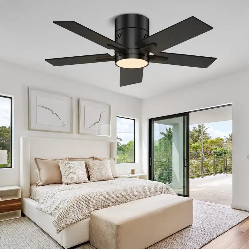 Ventilateur de plafond noir de 42 pouces avec Bluetooth et télécommande
