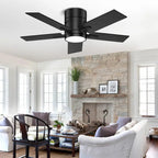 Ventilateur de plafond noir de 42 pouces avec Bluetooth et télécommande