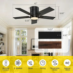 Ventilateur de plafond noir de 42 pouces avec Bluetooth et télécommande