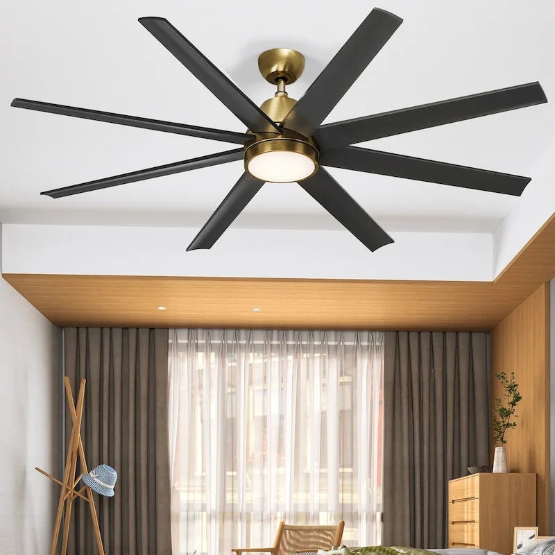 Moasis 8 Blade Ceiling Fan with Light and Remote 65 Inch Large Black and Gold Ceiling Fan - 65 W x 65 L x 39.5 H