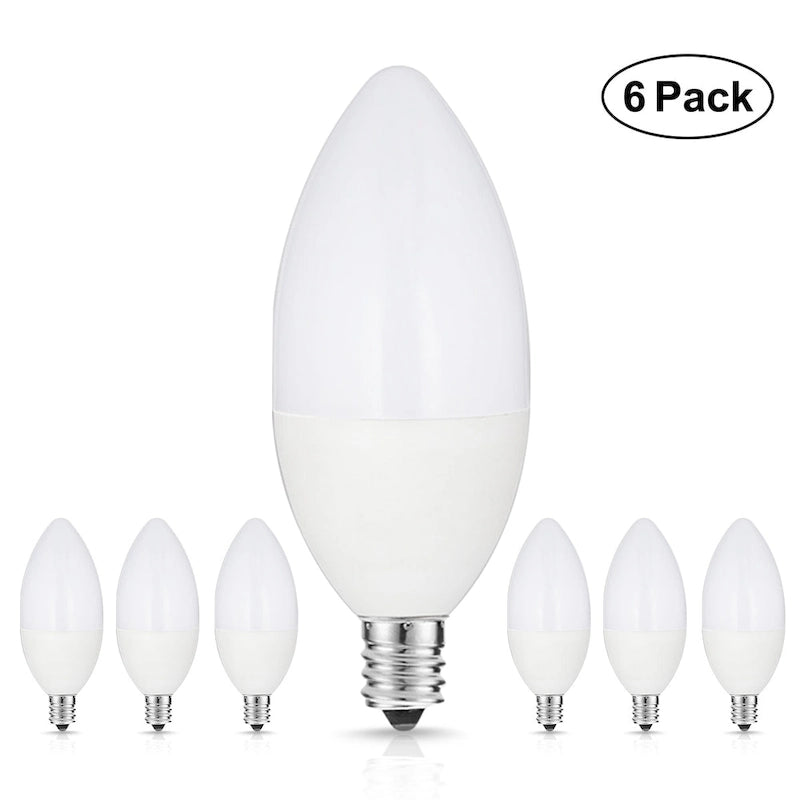YUNSUN 6-Pack 6W LED Light Bulb, 60W Equivalent, B10/E12 Base, 5000K Daylight, 550 Lumens, Household Bulb, Energy-Saving