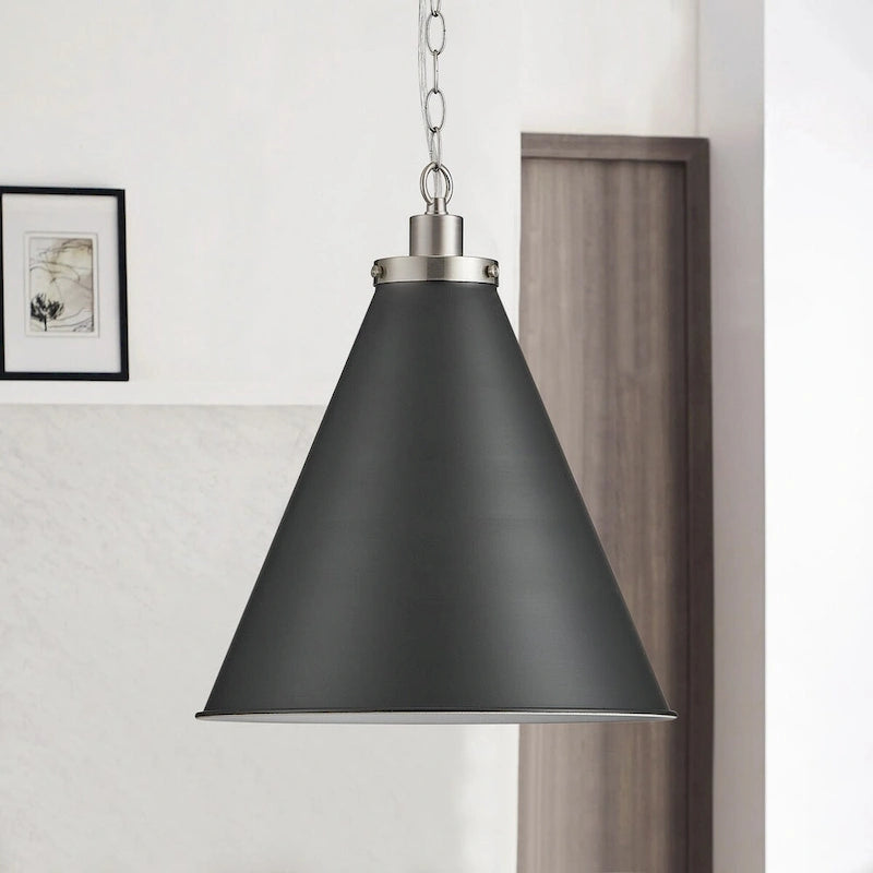 1-Light Cone Brushed Nickel Pendant Lighting - 15.8 D4.3 W75.5 H(Adjustable)