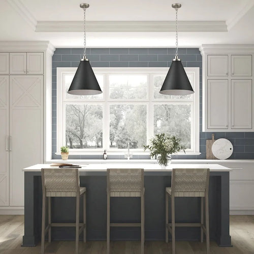 1-Light Cone Brushed Nickel Pendant Lighting - 15.8 D4.3 W75.5 H(Adjustable)