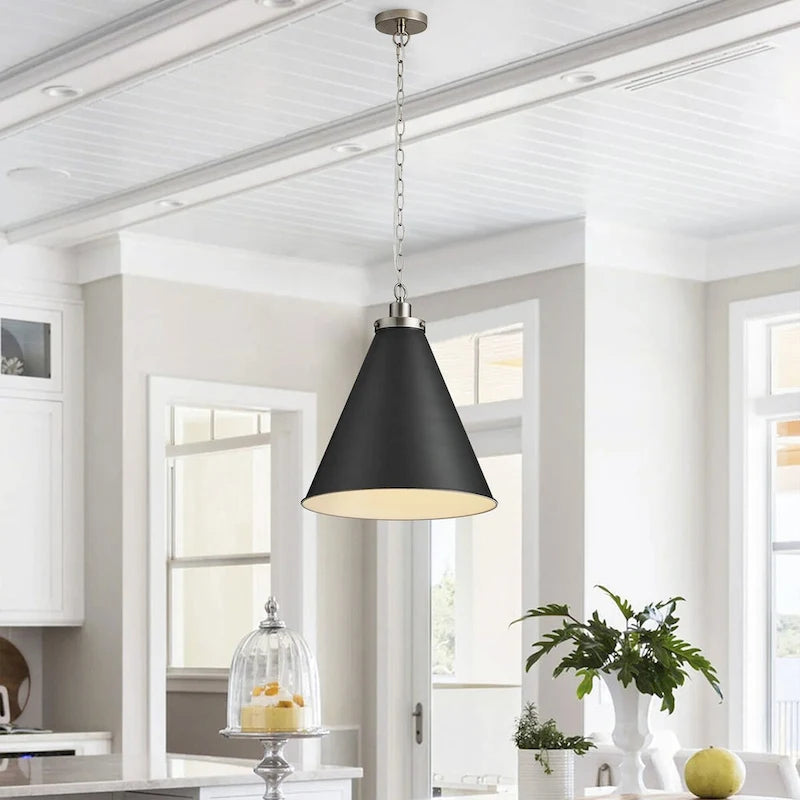 1-Light Cone Brushed Nickel Pendant Lighting - 15.8 D4.3 W75.5 H(Adjustable)