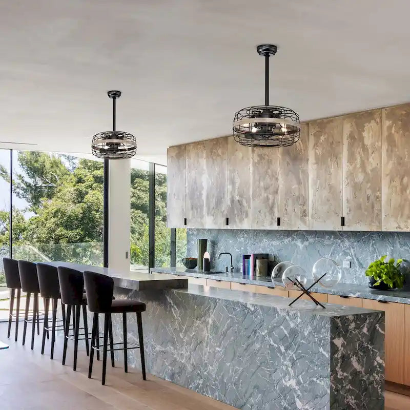 18  Farmhouse Caged Ceiling Fan with Remote Control  Rustic Wood Enclosed Fan, 3-Speed Reversible for Bedroom - 18  * 18  * 10