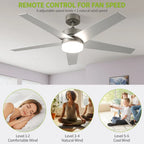 Ventilateur de plafond 52 avec éclairage et télécommande, ventilateur de plafond à 5 pales avec lumière à intensité variable - 53