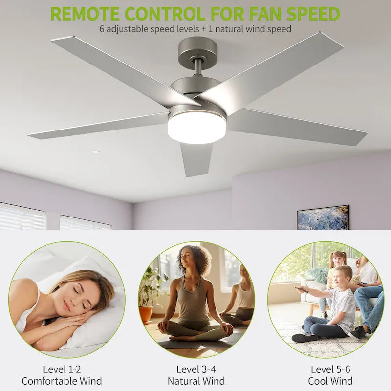 Ventilateur de plafond 52 avec éclairage et télécommande, ventilateur de plafond à 5 pales avec lumière à intensité variable - 53