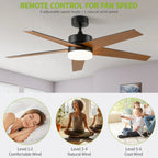 Ventilateur de plafond 52 avec éclairage et télécommande, ventilateur de plafond à 5 pales avec lumière à intensité variable - 53